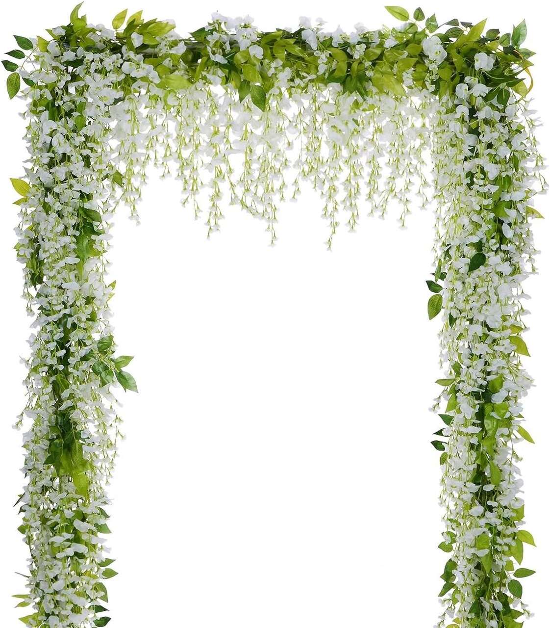 Wisteria Artificial Flowers Garland – 4 Pcs, 28.8 FT Total, White Silk Wisteria Vine for Home, Garden, Outdoor, Wedding Arch & Floral Decor